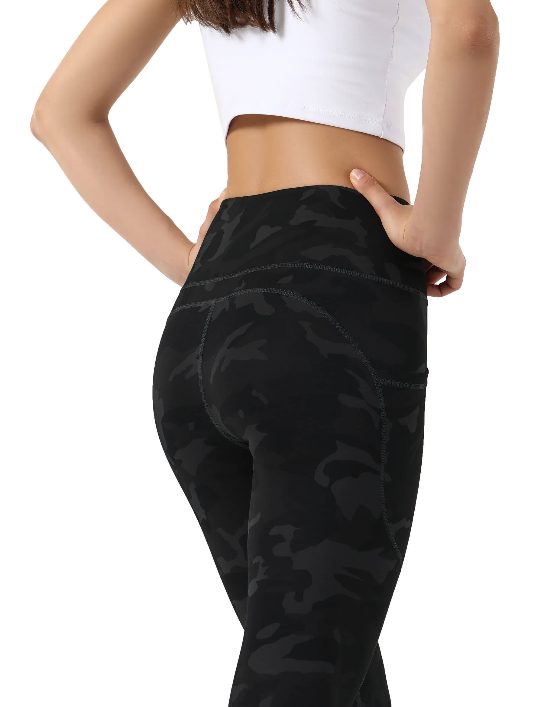 OVRUNS High Waist Gym Leggings for Women Yoga Pants with Pockets Workout Running Compression Leggings for Women - Greycamo - L