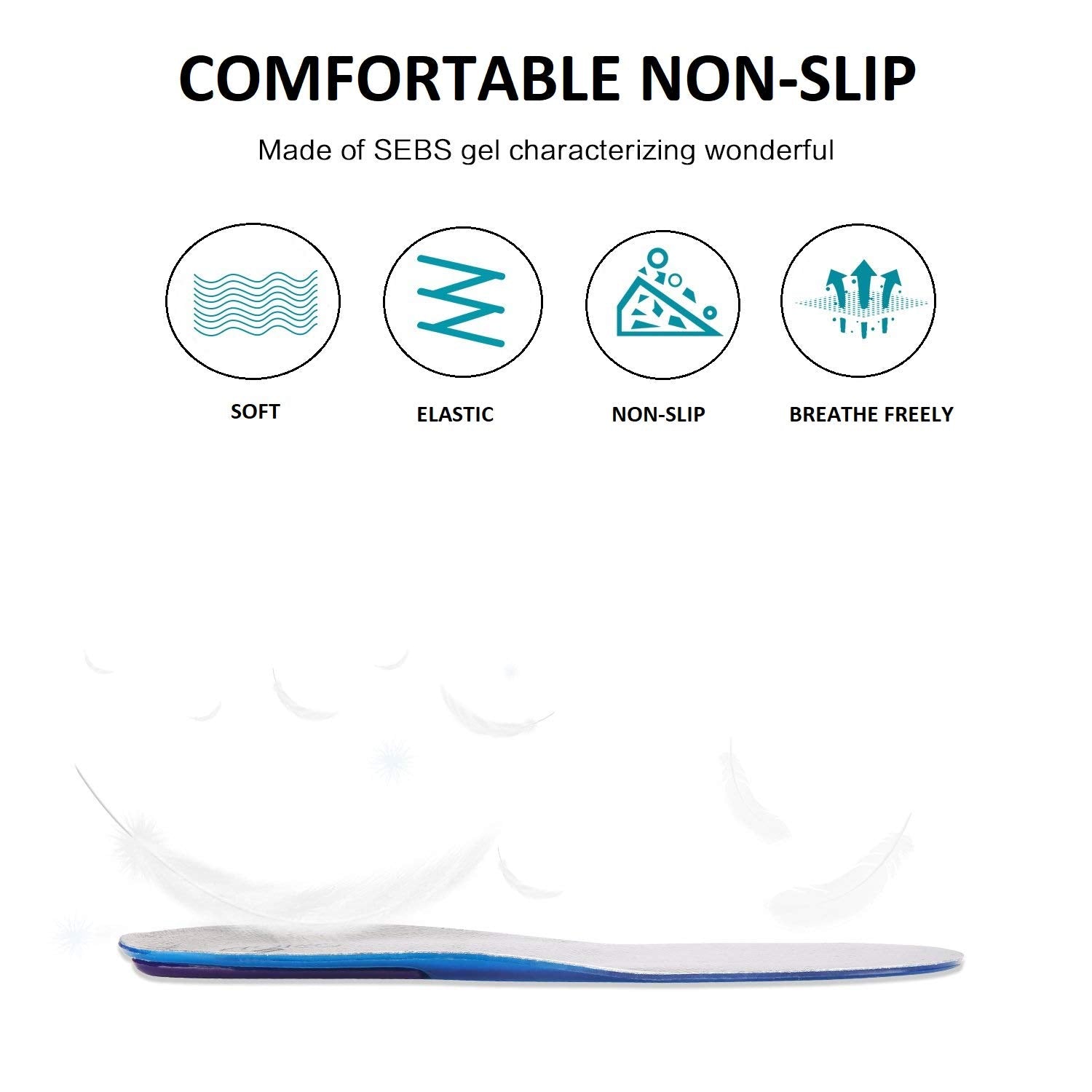 SPICOM Sports Orthotic Gel Trimmable Insoles Best Shoe Inserts for Running Hiking Heel Protection Relieve Foot Pain Shock Absorption Best for Women and Men Breathable Comfort Cushion (6-10, Men)