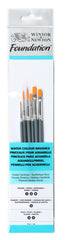 Winsor & Newton Foundation Water Colour Short Handle 6 Pack Brush, Wood, Multicoloured, 7 x 1 x 4.3 cm