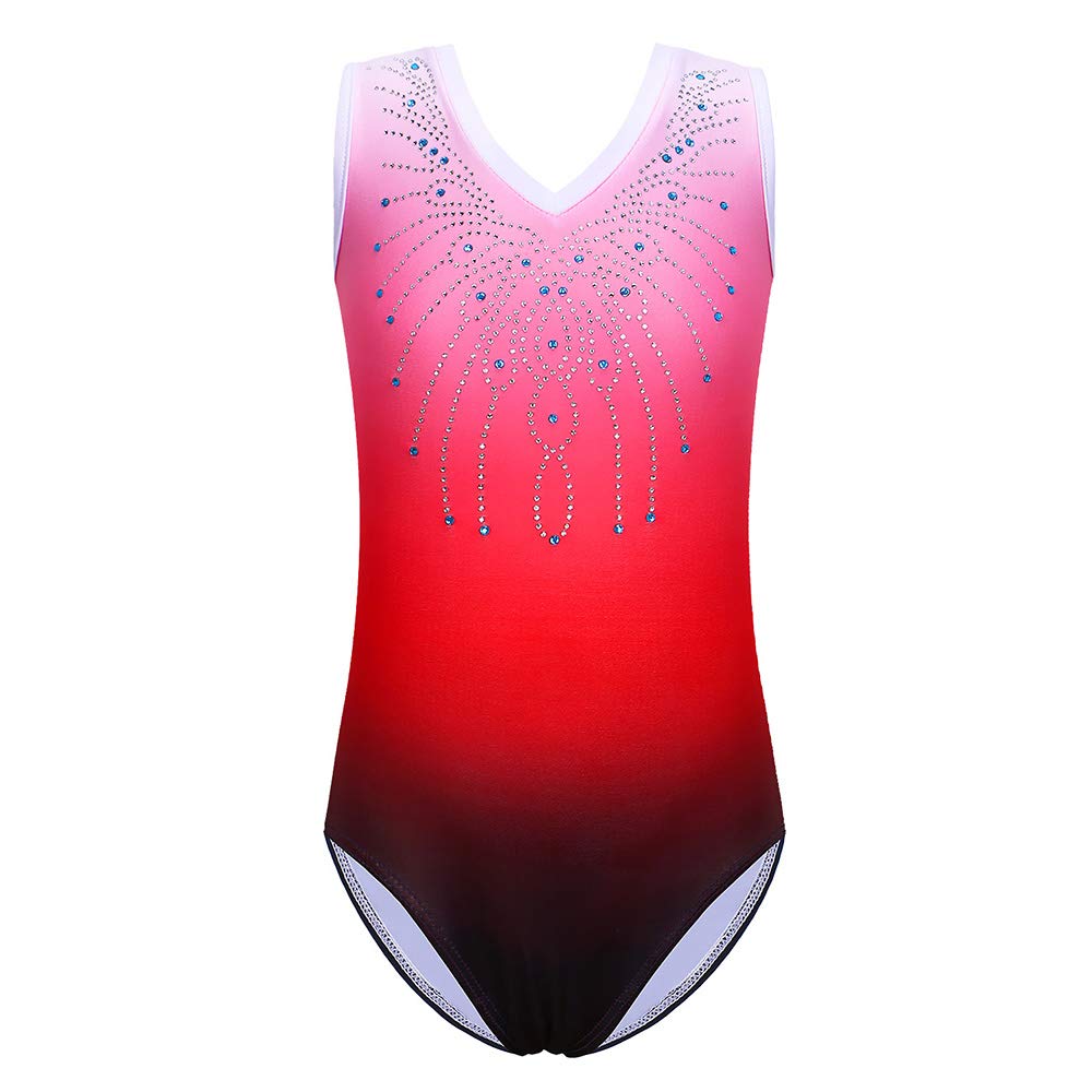 ZNYUNE Girls Gymnastics Sparkle Gradient Color Leotards for kids 3-14 Years 180 Red 12A