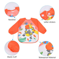 Vicloon Bibs with Sleeves, 3pcs Waterproof Long Sleeve Bib, Baby Feeding Bib Unisex Feeding Bibs Apron for Infant Toddler 6 Months to 3 Years Old（Orange-Purple-Yellow）