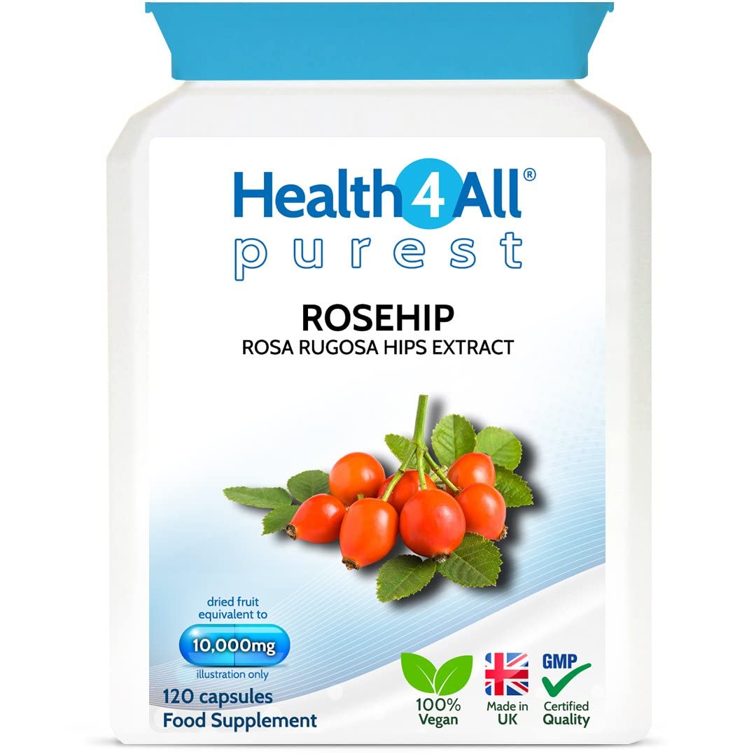 Health4All Rosehip 10000mg 120 Capsules (V) (not Tablets) Purest - no additives. Vegan Quality Joint Support Supplement