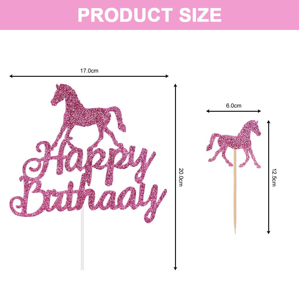 OSDUE 24PCS Happy Birthday Cake Toppers, Pony Theme Party Decorations, Pony Figures Happy Birthday Banner Cake Decors, for Kids Boy Girl, Birthday Shower Party Supplies