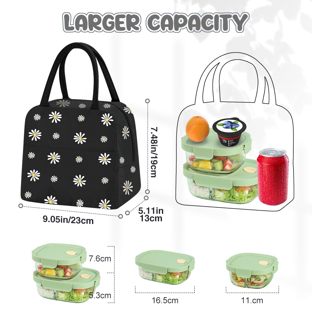 TIECHI Insulated Lunch Bags Small for Women Work School Kids Students Packed Lunch Sandwich Food Cold Bag Tote Cool Bag Reusable Foil Fabric Picnic Lunch Box Organizer (Black)