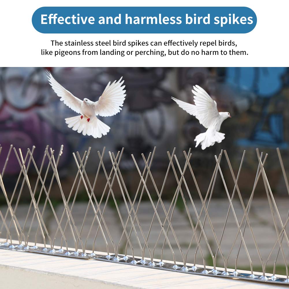 Moyofree 1.25MPigeon Spikes, 304 Grade Stainless Steel Bird Spikes Kit, Fence Spikes Bird Deterrent Spikes for Cats, Birds Control Defence Spikes for Anti Crows, Seagulls and Small Birds