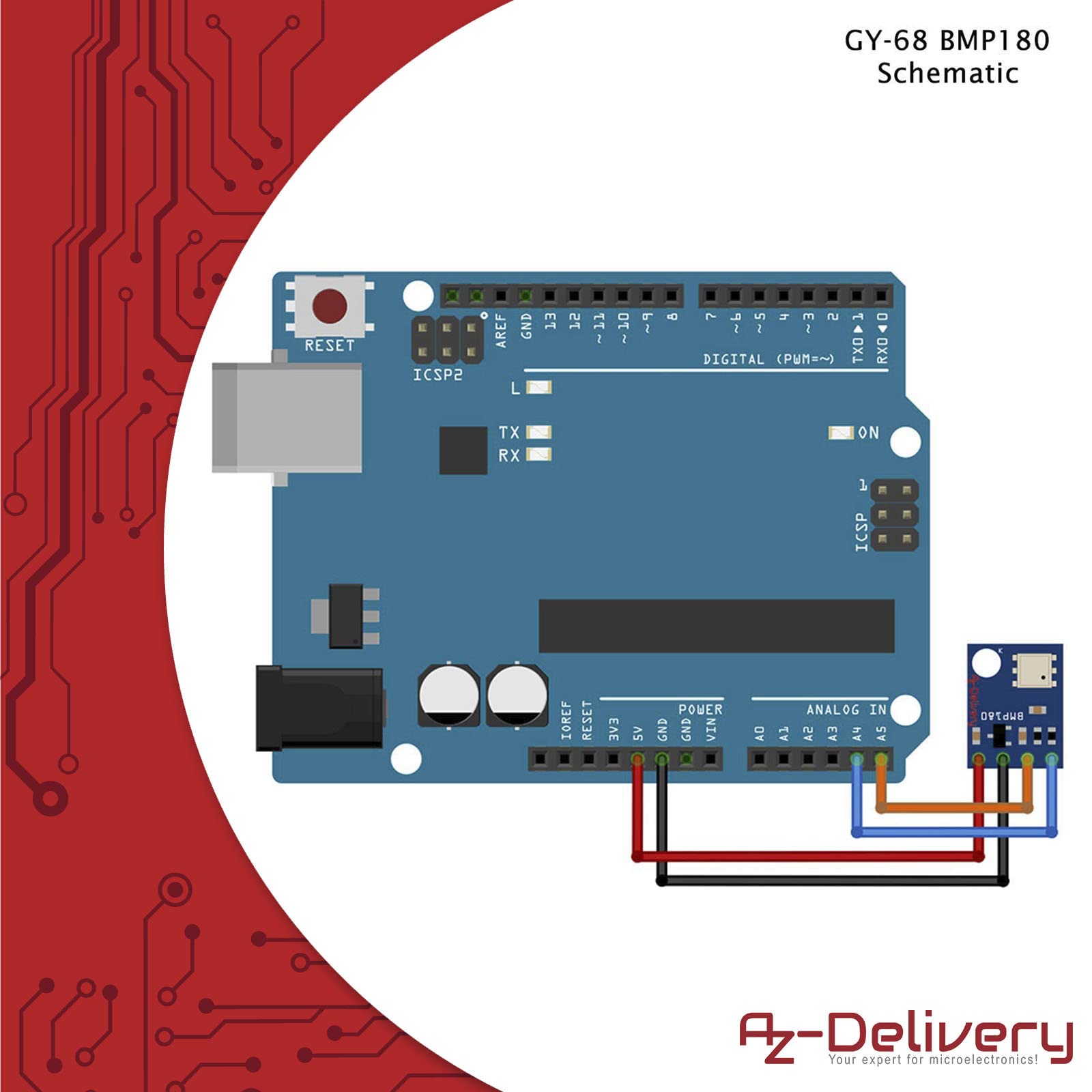 AZDelivery GY-68 BMP180 Digital Barometric Pressure Temperature and Altitude Sensor Module Board compatible with Arduino and Raspberry Pi including E-Book!