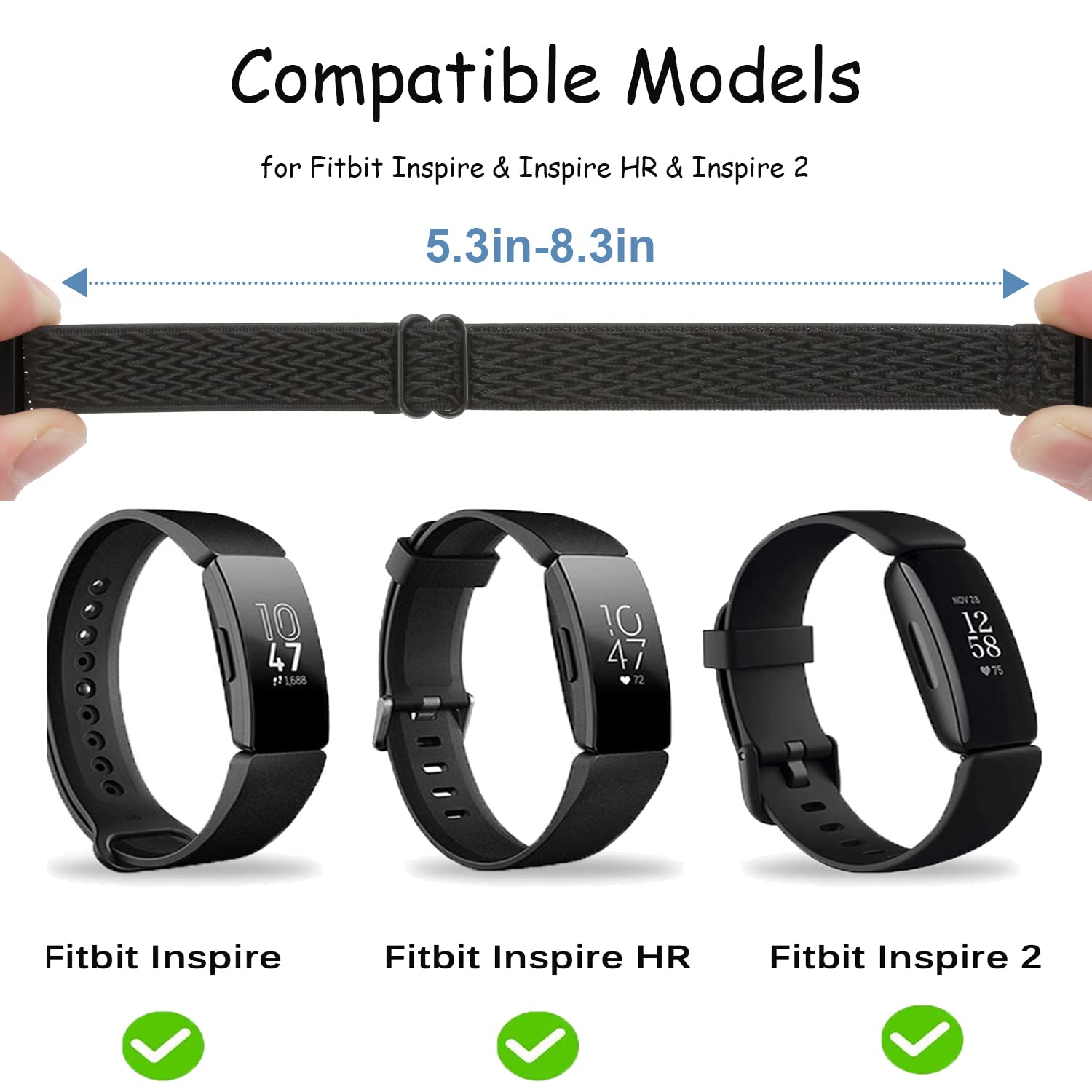 HUYIIO 2 Pack Adjustable Elastic Watch Strap Compatible with Fitbit Inspire 3/Inspire 2/Inspire/Inspire HR/Fitbit Ace 3/Ace 2, Soft Breathable Nylon Sport Band For Women Men