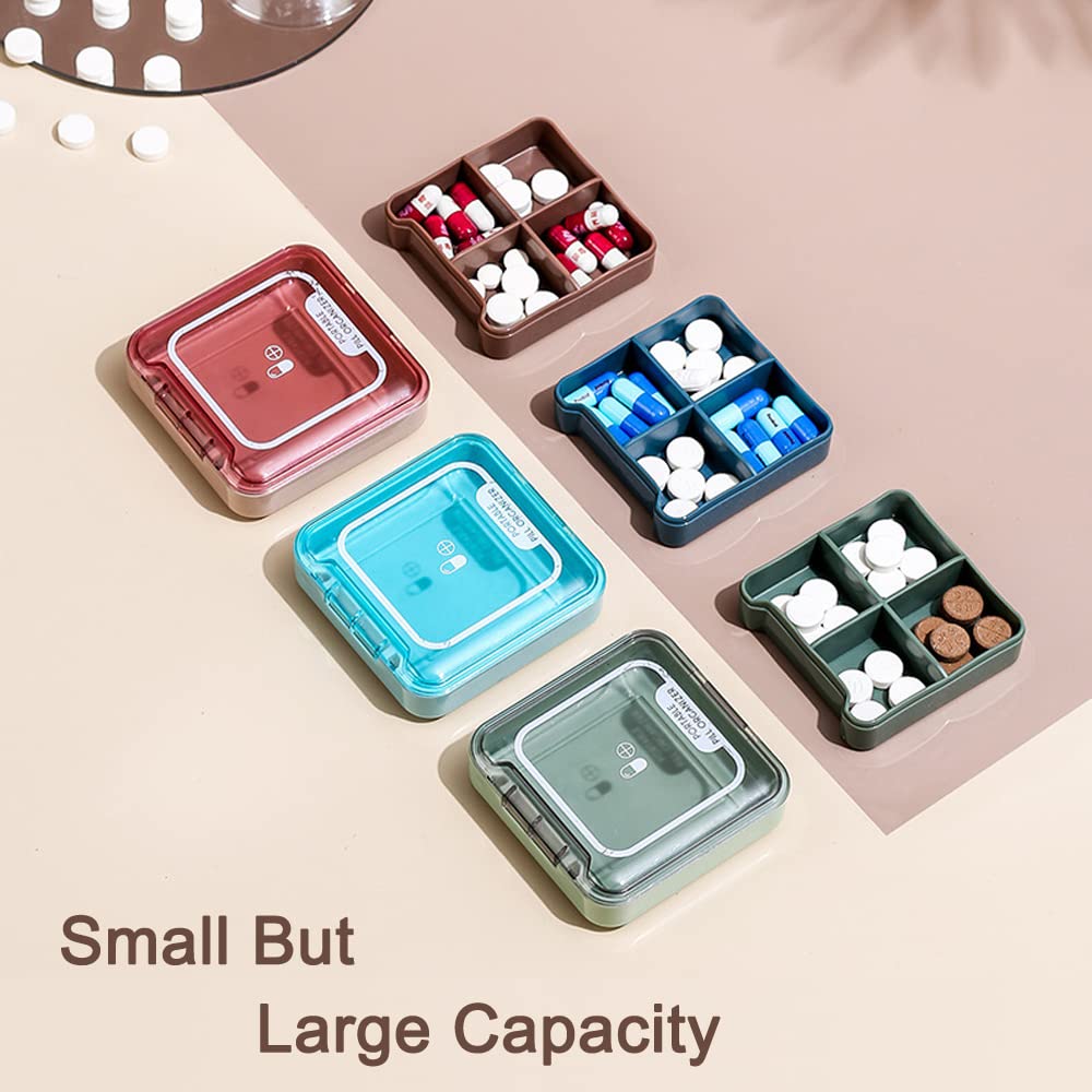 Small Pill Box, BPA Free Pill Case with 4 Large Compartmensts to Hold Vitamins, Moistureproof Portable Pill Box Organiser for Travel (Deep Red)