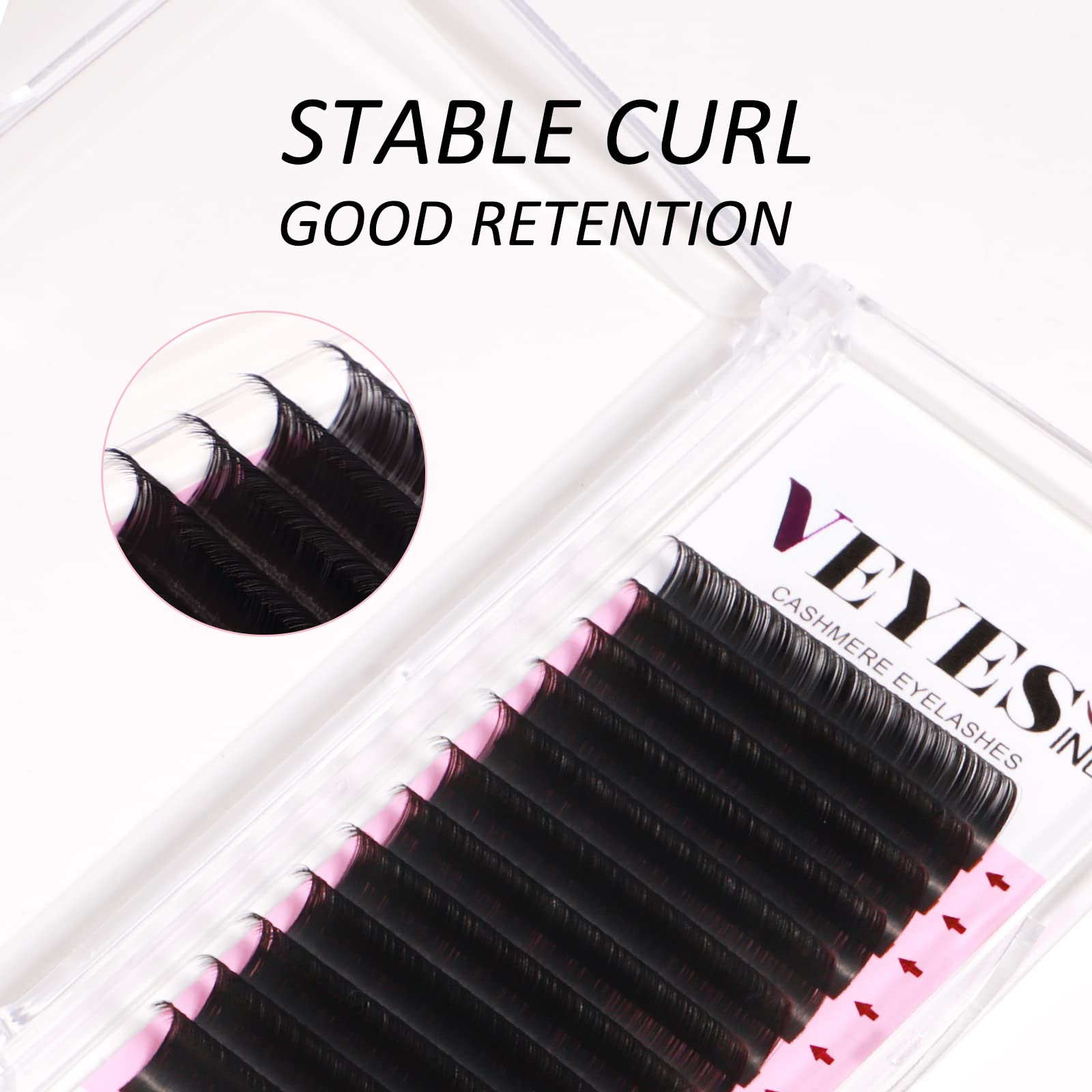 VEYES Cashmere Individual Lash Extensions 0.03 0.05 0.07 C/CC/D Curl 8-20mm Mixed & Single Length Volume Eyelashes Tray, Matte Black, Professional Supplies for Lash Techs (0.03 D 15-20mm)