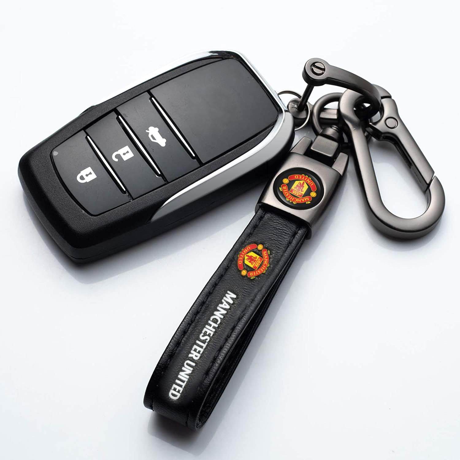 Manchester United Car Keychain Keyring for Manchester United Fans,FC Manchester United Car Key Chain Replacement Key Fob Holder,Leather Car Key Lanyard Car Key Hanger,Souvenir for Football Fans