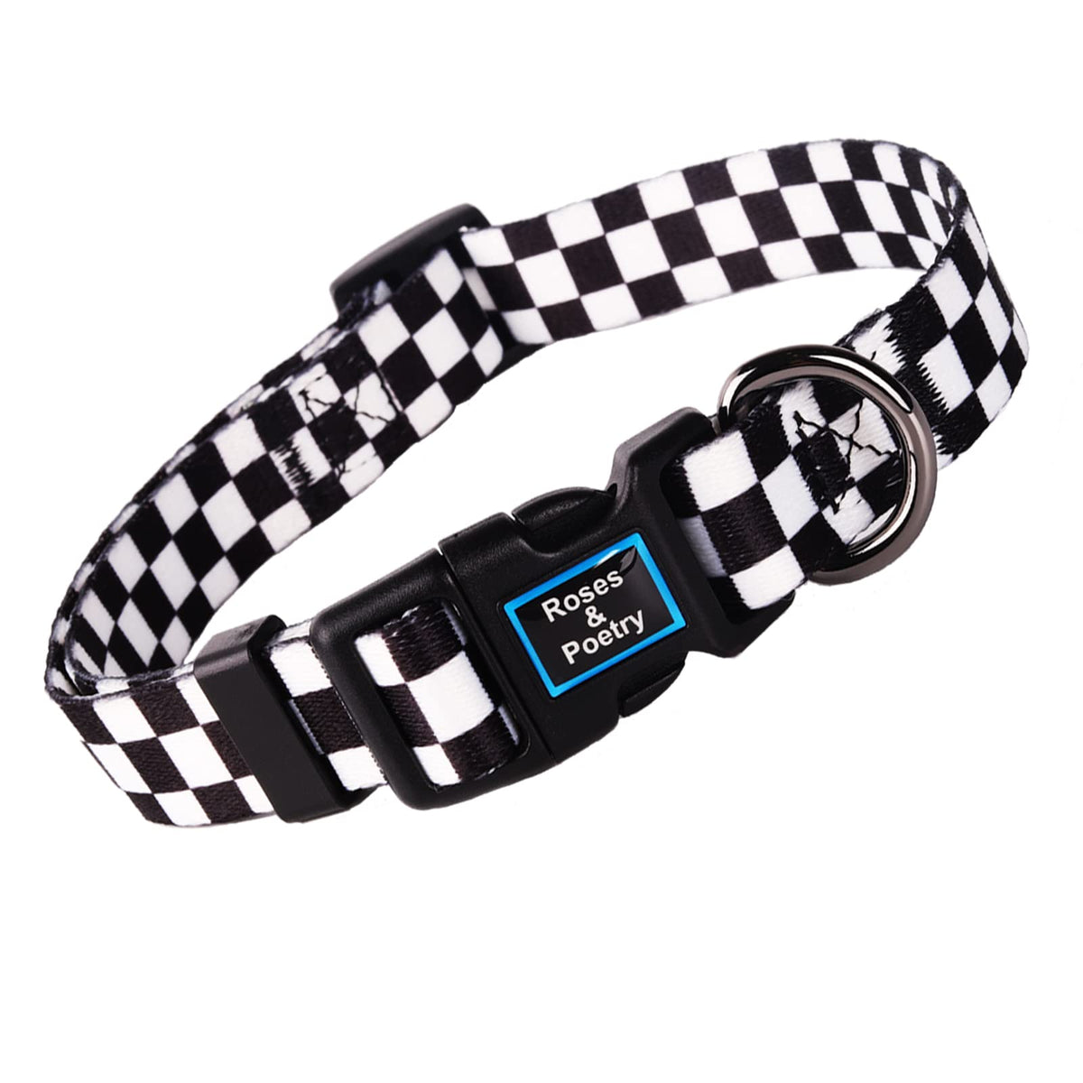 Roses&Poetry Dog Collar With Colourful Checkered Patterns,Adjustable Durable Puppy Collars for Small Medium Large Dogs(Black & White-S）