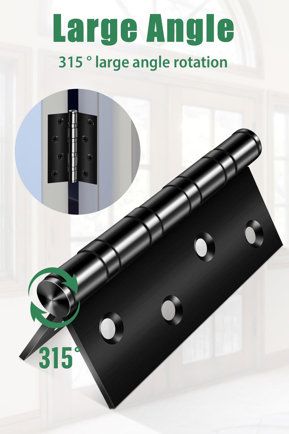 Heavy Duty Door Hinges Black 4 Inch (100mm), Bolatus Heavy Duty Ball Bearing Hinges Stainless Steel Door Hinge for Wooden Doors(1Pairs)