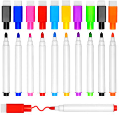 DIYDEC 10 Pcs Whiteboard Markers, 9 Color Whiteboard Pens, Fine Tip Magnetic Colour White Board Pen with Eraser Low Odor Dry Erase Ink Markers Erasable for Home, School and Office Uses