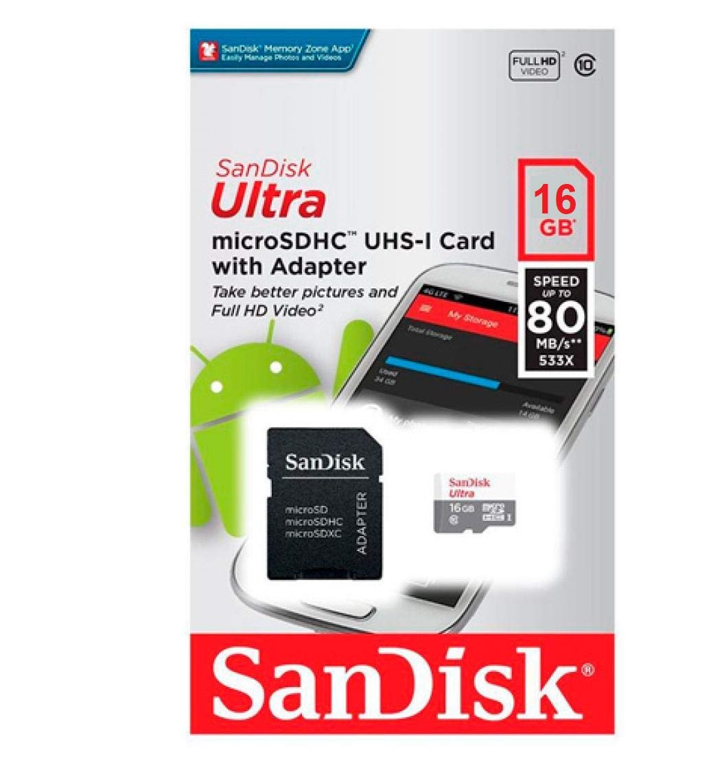 SanDisk Class 10 Ultra Android 16 GB MicroSDHC Memory Card and SD Adapter