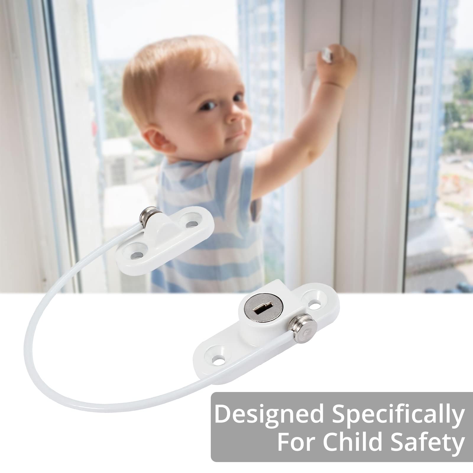 Window Restrictor Lock Justech 8PCs UPVC Window Lock Window Door Restrictor Child Safety Security Lock Cable Catch Wire with Screws and Keys for Home Public and Commercial Use-White