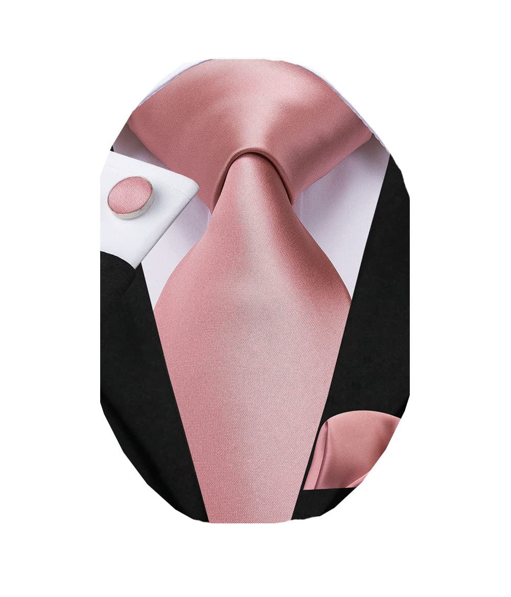 Dubulle Rose Gold Ties for Men Solid Pink Necktie Handkerchief Cufflinks Mens Ties Set Wedding