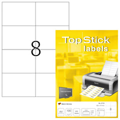 TopStick 8716 Multi-Purpose Labels, 8 Labels Per A4 Sheet, 105 x 74 mm, 8000 Labels, Self Adhesive, Large Stickers for Laser and Inkjet Printers, White