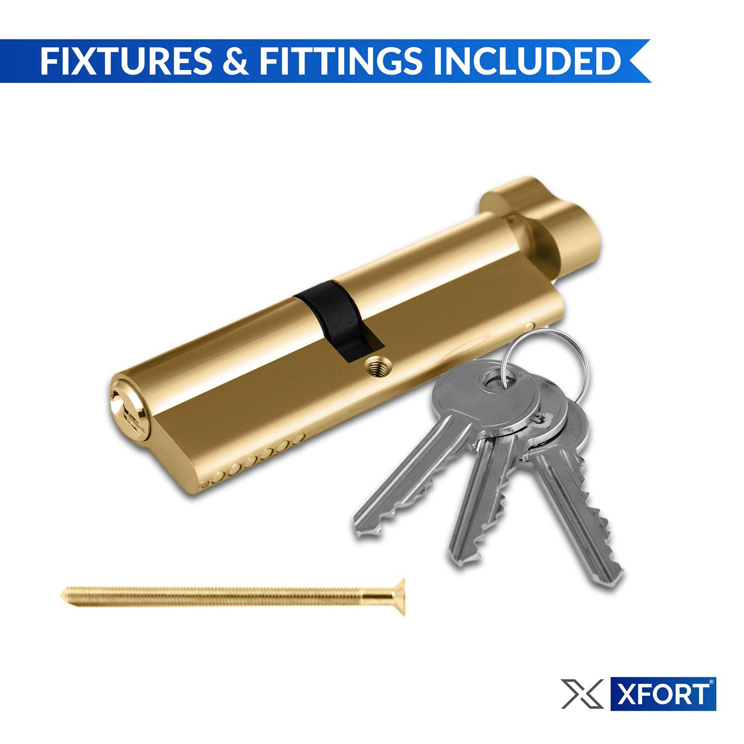 XFORT® Brass 50T/50 Thumb Turn Euro Cylinder Lock (100mm), Euro Door Barrel Lock with 3 Keys, Anti-Bump, Anti-Drill, Anti-Pick Door Lock with Key, High Security for Wooden, UPVC and Composite Doors.
