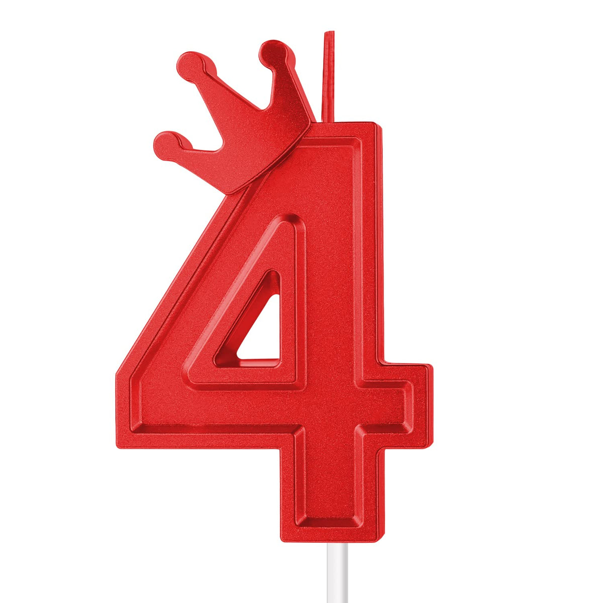 AIEX 3 Inch Birthday Number Candle, Large Birthday Candles 3D Number Candles for Birthday Cakes with Crown Decor Cake Topper Candle for Wedding Valentine Anniversary Festival Party (Red, 4)