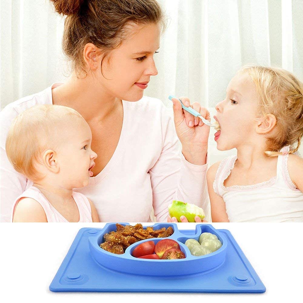 SILIVO Suction Plate Baby Non-Slip Silicone Baby Plate, Toddler Plate, Suction Plates and Placemat for Babies Weaning(10 inchesx7.8 inchesx1.1 inches)