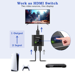 Fokky HDMI Splitter 4K@60Hz, Bidirectional HDMI Switch, Aluminum HDMI Splitter 2 in 1 out / 1 In 2 out, HDMI Splitter for dual monitors, Support 3D 1080P, suit for Xbox,PS5/4,DVD,【CABLE NOT INCLUDE】