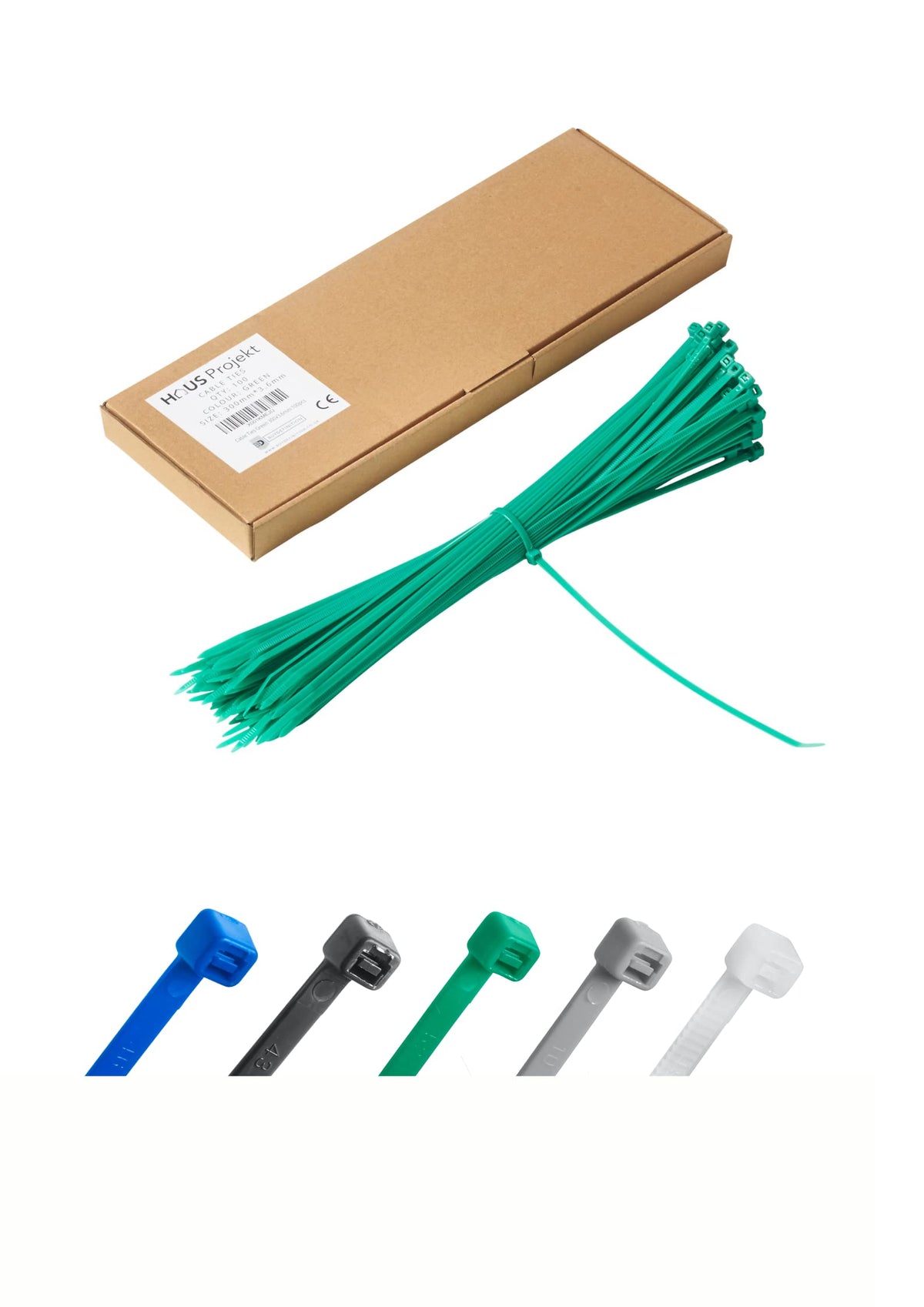 Haus Projekt Green 300x3.6mm Cable Ties Heavy Duty, 100pcs Premium Industrial Multi-Purpose Plastic Zip Tie Wraps, Indoor and Outdoor Use, Cable Management, Wires, Office, Garden, Christmas Cable Ties