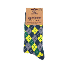 ECO CHIC Mens Bamboo Socks Breathable Hot and Cold Weather UK 6-11 Single Pair (Argyle Green)