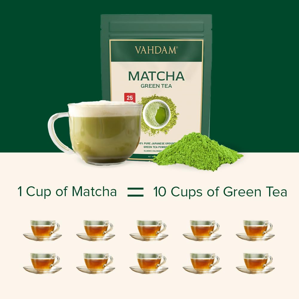 VAHDAM, Matcha Green Tea Powder SUPERFOOD (25g, 12 Servings) Pure Japanese Matcha Powder, Classic Culinary Grade Green Tea Matcha   Matcha Latte Mix, Smoothies & Recipes