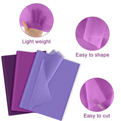 NEBURORA Assorted Purple Tissue Paper Set 60 Sheets Gift Wrap Paper Violet Purple Crafts 3 Colors for Halloween DIY Arts and Crafts Wedding Birthday Holiday Gift Packaging and Party Decoration