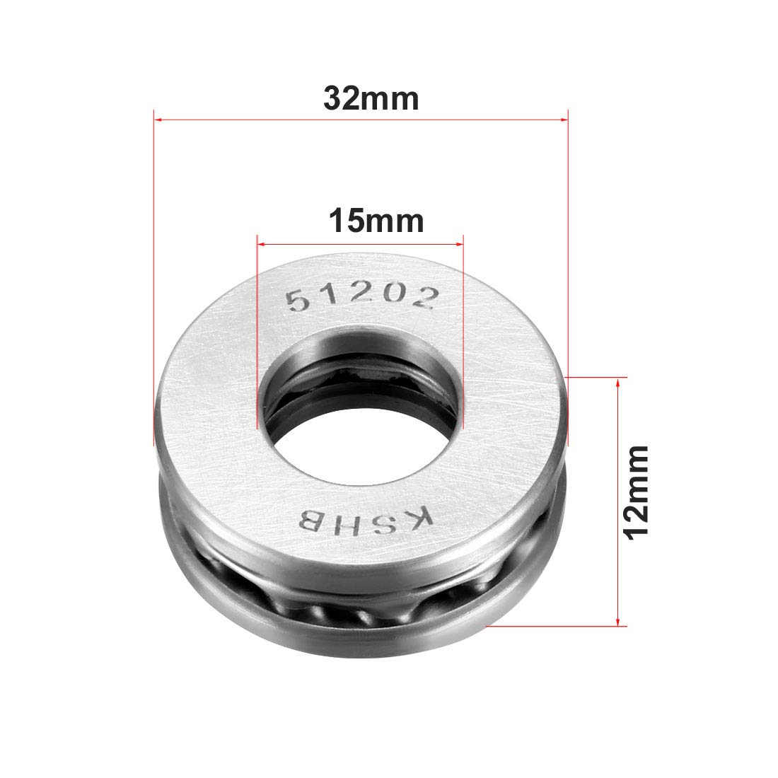 sourcing map 51202 Thrust Ball Bearings 15mm x 32mm x 12mm Chrome Steel ABEC3 Single Row Roller 2pcs