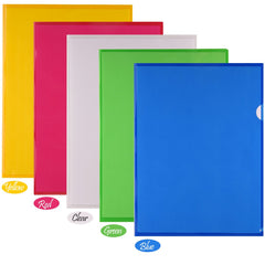 FEPITO 50 Pieces A4 Cut Flush Folders Plastic Sheet Protectors File Document Wallet Folders Assorted Colors