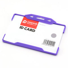 CKB LTD 10x Purple Single Sided Rigid Slide in Open Faced ID Card Badge Holders Horizontal/Landscape Identity Plastic Pass Protector - Holds a 86mm 54mm cr80 Credit Card Sized