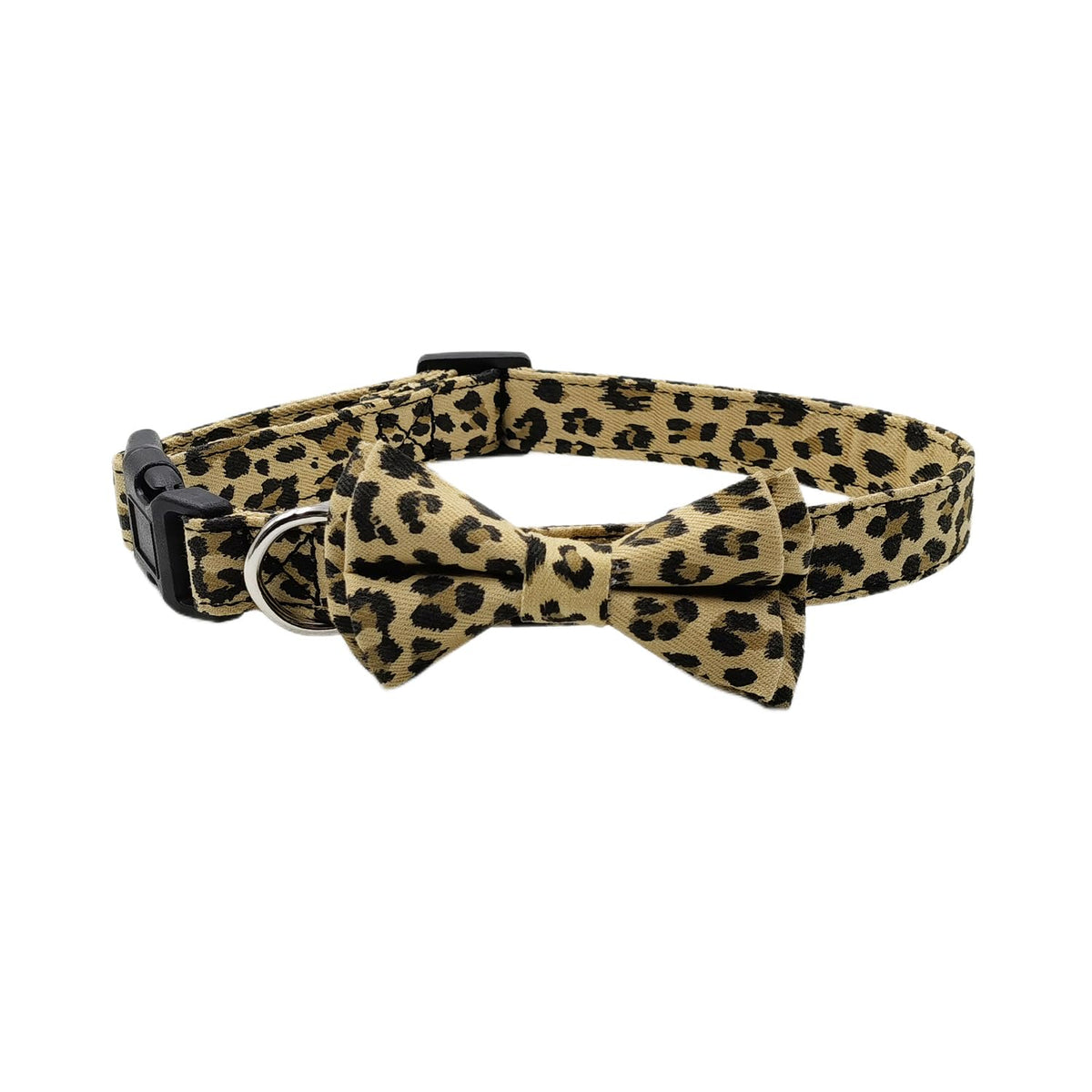 Olahibi Bowtie Dog Collar, Leopard Pattern, Cotton Fabric Material, for Small Dogs.(Small, Yellow Leopard)