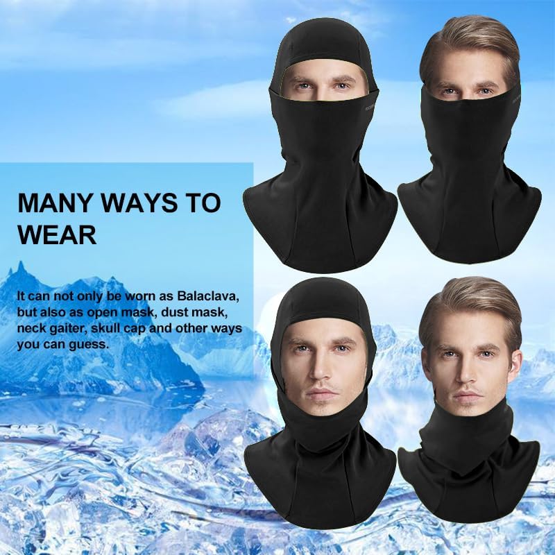 ROCKBROS Ski Mask Windproof Cycling Balaclava Thermal Neck Gaiter Full Face Mask Warm Polar Fleece Headwear Mulfifunctional Scarf Skiing Motorcycling Fishing Black