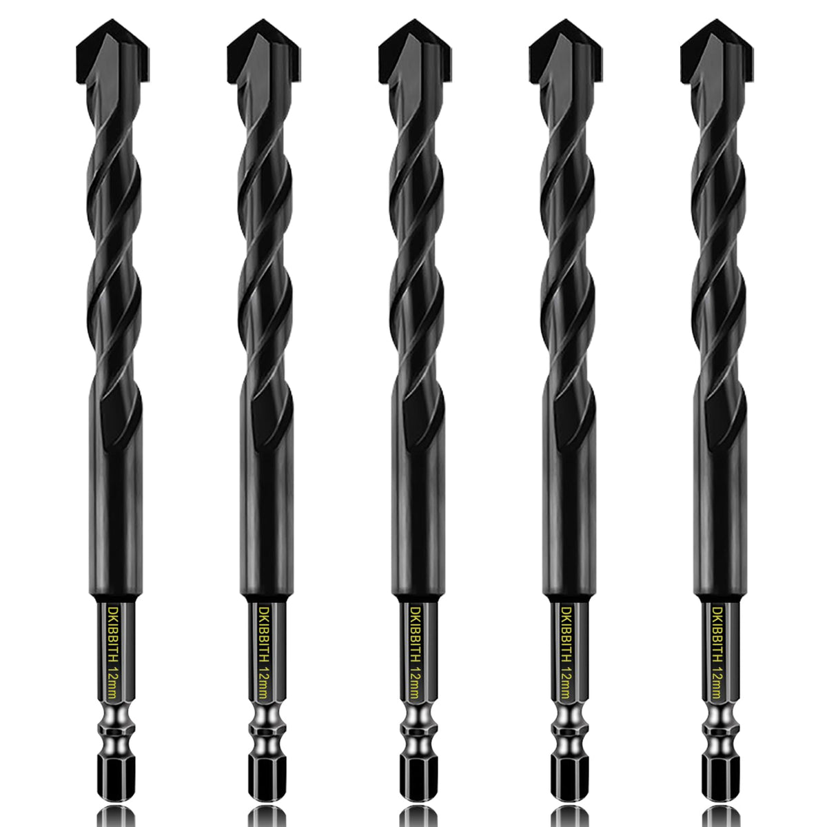 5 Pcs 12mm Masonry Drill Bits Set, Carbide Concrete Drill Bits for Brick, Stone, Concrete, Tile, Ceramic, Porcelain, Glass, Plastic, Wood and More, Quick Change 6mm Hex Shank, with Sturdy Case