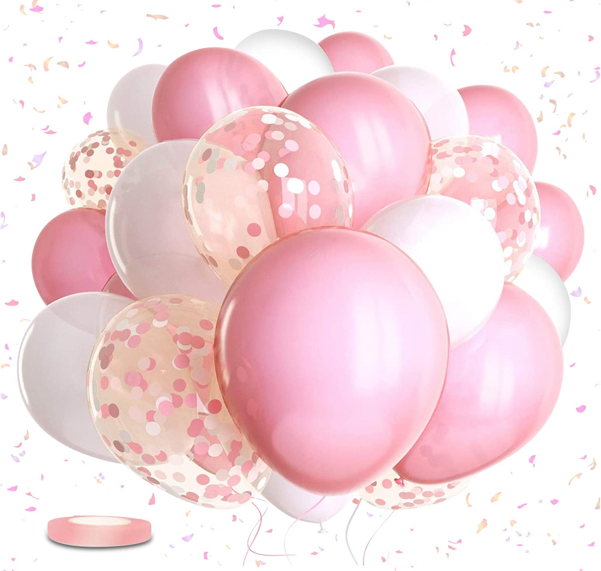 OHugs Pink Balloons - 31 Pcs Set of 12 Inch 15 Pink Balloons, 10 White Balloons, 5 Pink and White Confetti Balloons, 1 Ribbon for Bridal Shower, Baby Shower, Birthday Party, Gender Reveal, Wedding