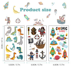 ACWOO Temporary Tattoo for Kids, 30 Sheets Animal Dinosaur & Pirate & Space Cartoon Tattoo, 390and Patterns Mixed Style Temporary Tattoo Stickers, Waterproof Fake Tattoo for Birthday Party Bag Filler