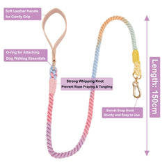 YUDOTE Cotton Rope Dog Collar and Lead Matching Set Colorful Hand-dyed Ombré Leash for Medium Dogs Daily Use,Macaroon Colors