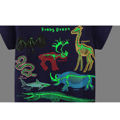 PythJooh Toddler Boy Glow in The Dark Shirt Kids Cartoon Dinosaurs Sharks Short Sleeve T-Shirt Tops for 1-7Years