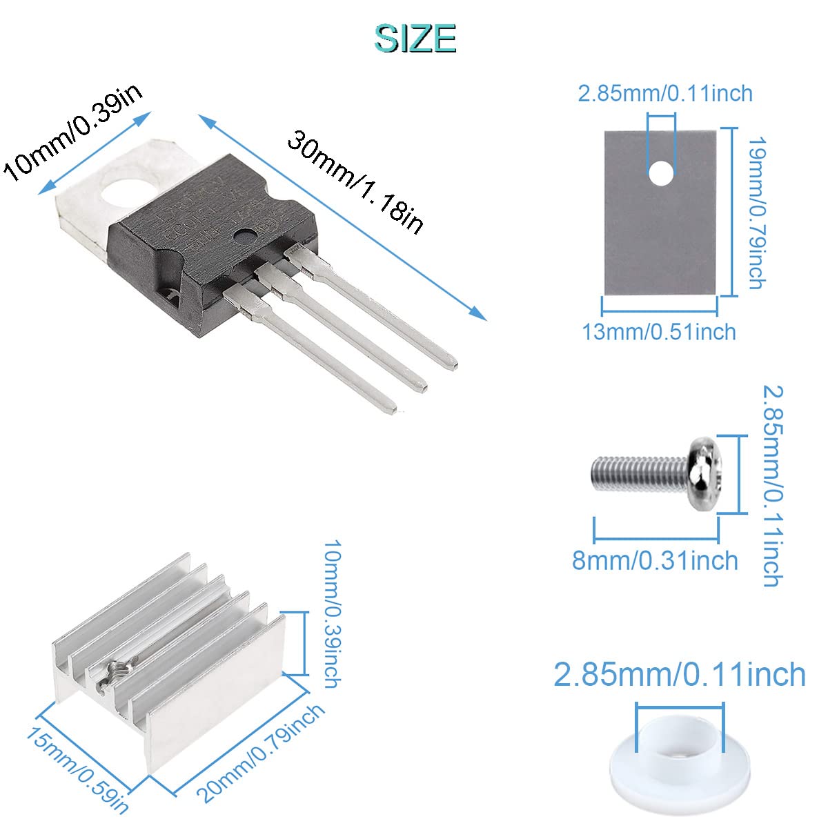 Youmile 20 pcs L7812CV L7812 Voltage Regulator Transistor Output 12V 1.5A IC Linear Positive Voltage Regulators TO-220 with Heatsink screw washer Rubber Silicone screwdriver