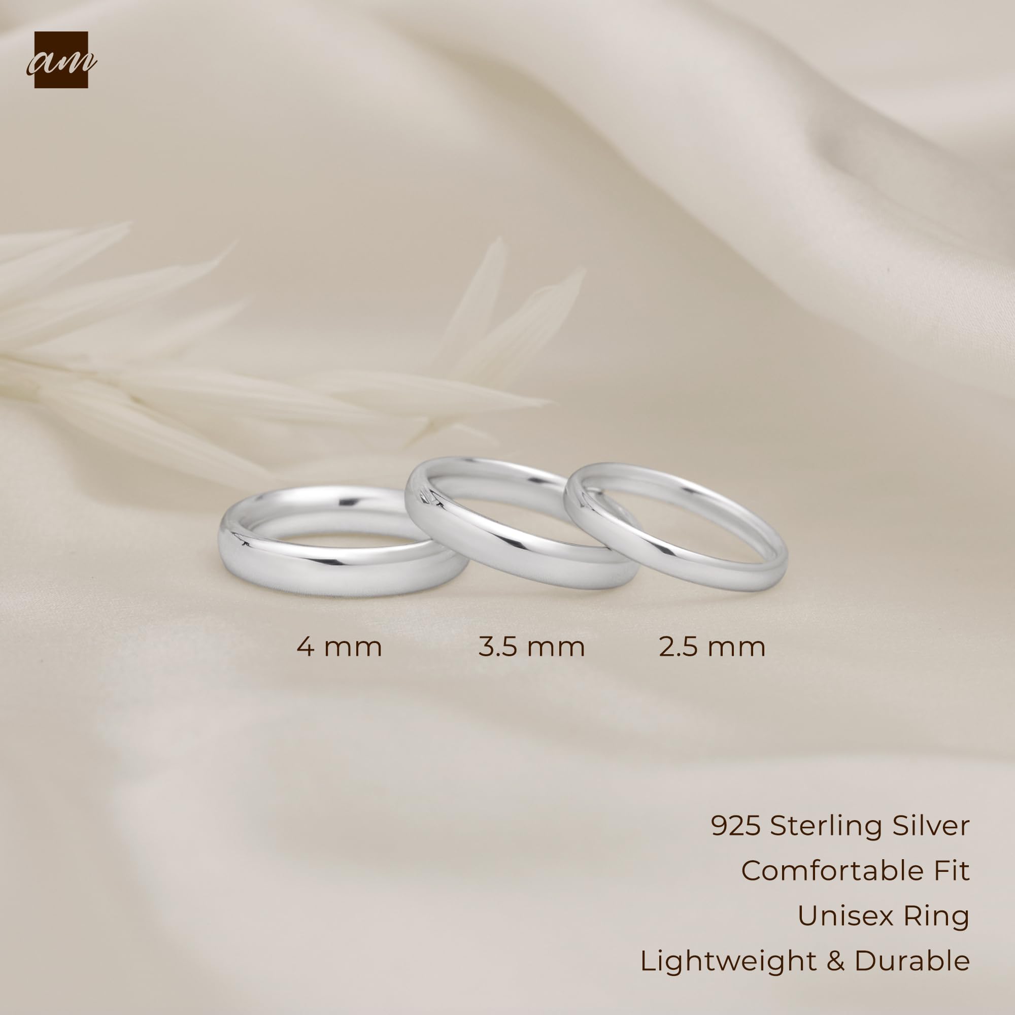 Amberta Women 925 Sterling Silver Wedding Band Ring: 2.5 mm Sterling Silver Wedding Ring for Women – Size I