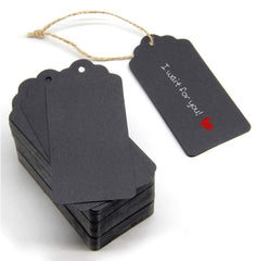 Black Paper Gift Tags with Free Natural Jute Twine 50Pcs, 9x4.5cm (Black)