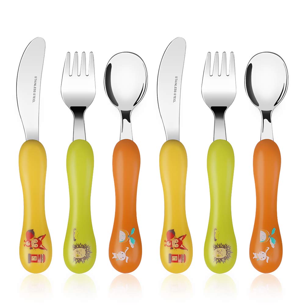 Lehoo Castle Toddler Cutlery, 6 Pcs Childrens Cutlery Set Stainless Steel, Includes 2 x Childrens Forks/Knives/Spoons, Kids Knife and Fork Sets(Forest)