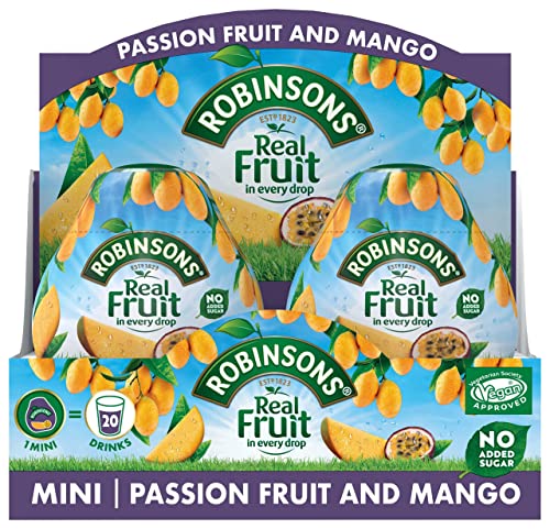 Robinsons Mini - No Added Sugar - Low Calorie - Passion Fruit and Mango - Makes 20 Drinks Per Pack, 6 x 66 ml Packs