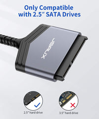 JSAUX USB 3.0 to SATA Adapter, USB A 3.0 to 2.5” SATA III Hard Drive Adapter Aluminum Shell Nylon Cord,SATA to USB 3.0 External Converter for SSD/HDD Data Transfer-Grey