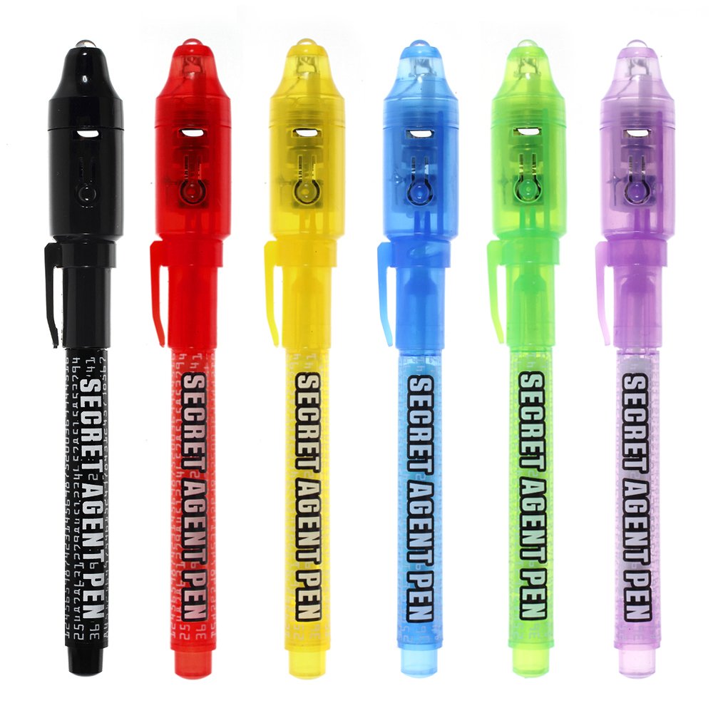 MALEDEN Invisible Ink Pen, Spy Pen with UV Light Magic Marker Kid Pens for Secret Message and Party Goody Bag Stuffer (6)