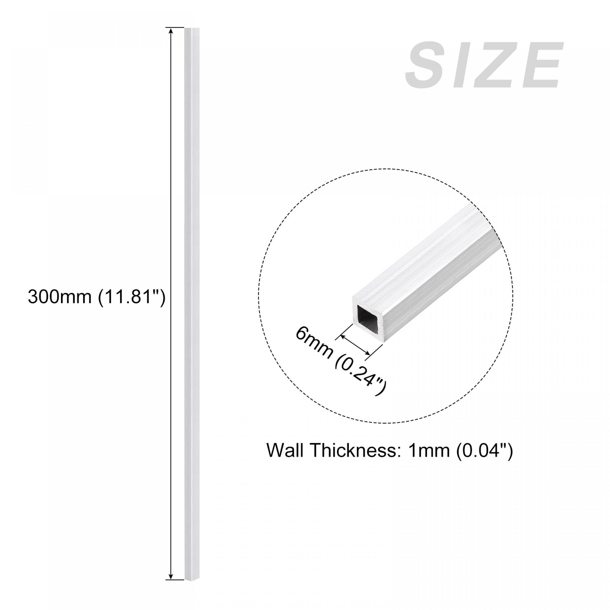 sourcing map Square Aluminum Tube (6mm x 6mm x 1mm x 300mm) 4Pcs, 6063 Aluminum Tubing - for Home Furnishing, Machinery