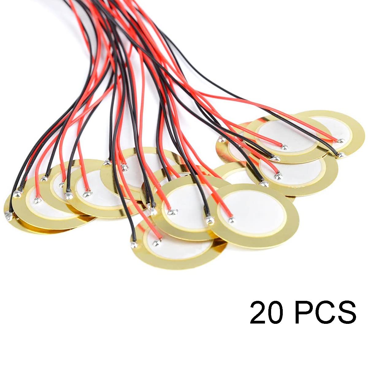 Youmile 20 pcs 27mm Piezo Discs Piezo Pickup with Leads Mic Drum Trigger Acoustic Pickup Buzzer Drum Guitar with Double-sided adhesive foam sticker