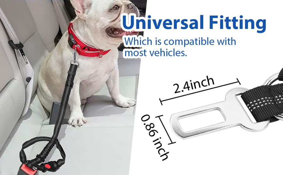 Dog Car Seat Belt, Restraint Adjustable with Elastic Bungee Buffer Headrest for Vehicle, 360° Swivel Carabiner Nylon Pet Safety Seat Belts Heavy Duty Car Harness for Dogs (Black, Safety buckle)