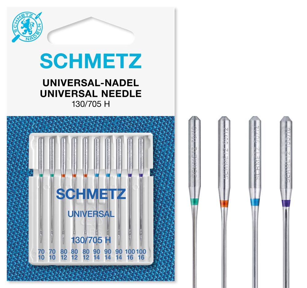 SCHMETZ Domestic Sewing Machine Needles   10 Universal Needles 130/705 H Needle size 70/10-100/16   Suitable for a wide range of fabrics   Can be used on all conventional household sewing machines